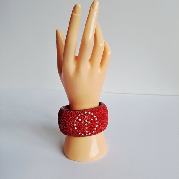Women's Red Stingray Cuff Bracelet with Peace Crystal Sign - Picture 11 of 14